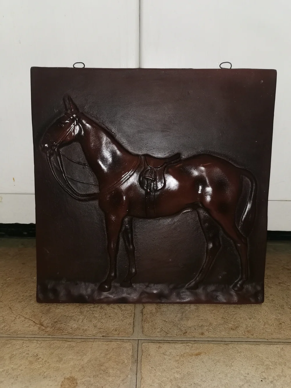 Vintage Embossed Wall Plaque Horse Brown Tone 10